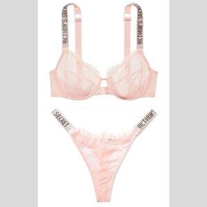 New! SET Victoria's Secret Very Sexy Pink Shine Strap Bra & Thong 10366